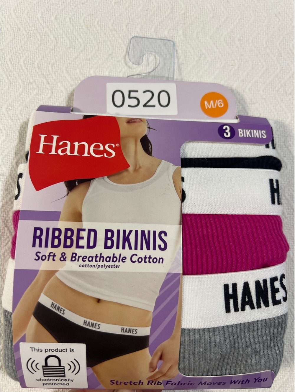 Hanes Women's Ribbed Bikinis 3-Pack Soft & Breathable Cotton Panties Size M